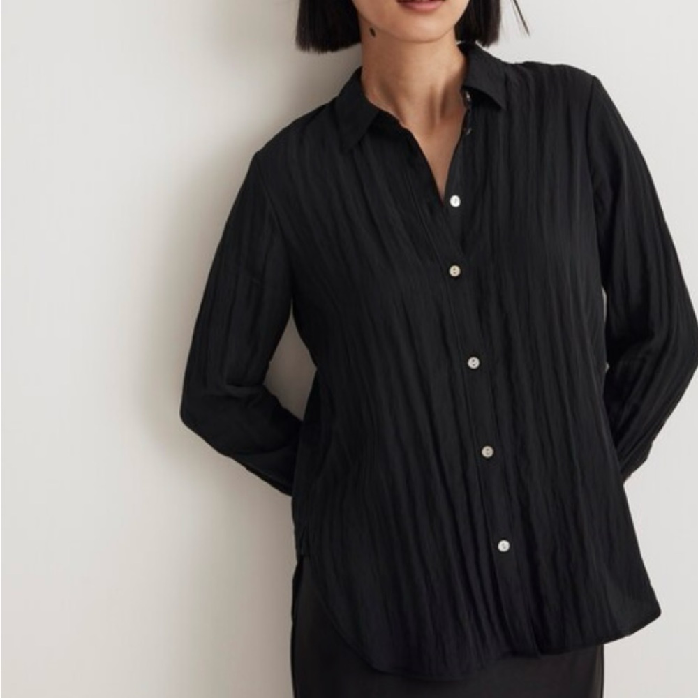 Madewell Black Crinkled Button-Up Women's Shirt Size XS NWT